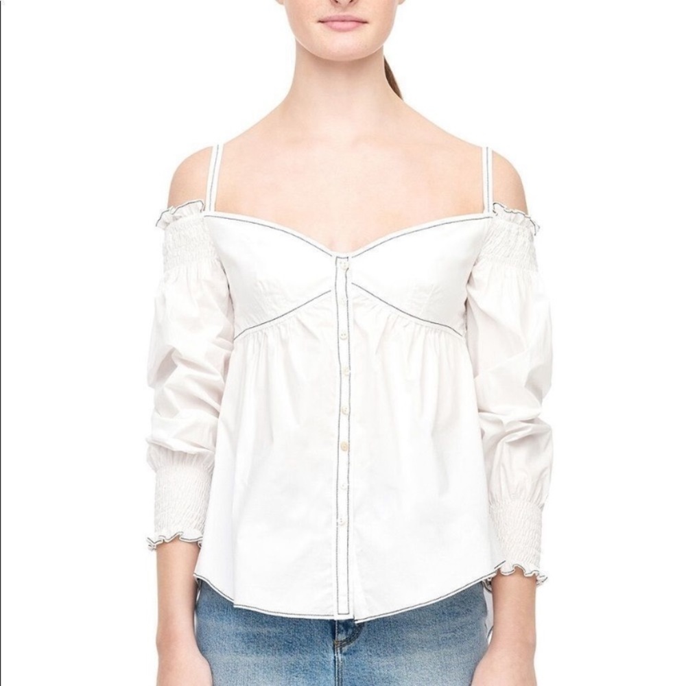 NWT Rebecca Taylor Off The Shoulder White Poplin Top